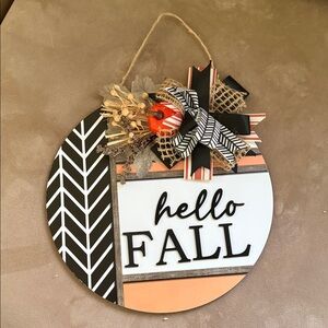 Autumn Greetings Wall Decor with Bow and Pumpkin